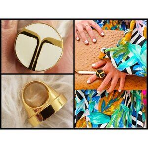 💕TRINA TURK💕 White Super T Ring  Cocktail Ring Gold Enamel Oversized NWT